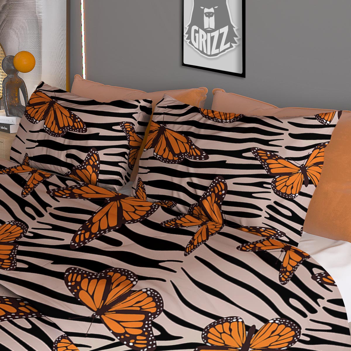Butterfly Tiger Monarch Print Pattern Duvet Cover Bedding Set