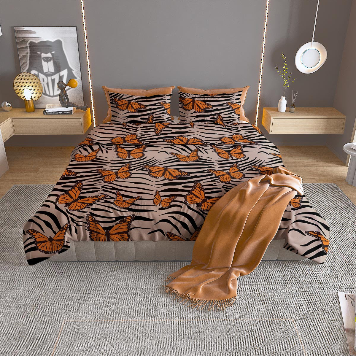 Butterfly Tiger Monarch Print Pattern Duvet Cover Bedding Set