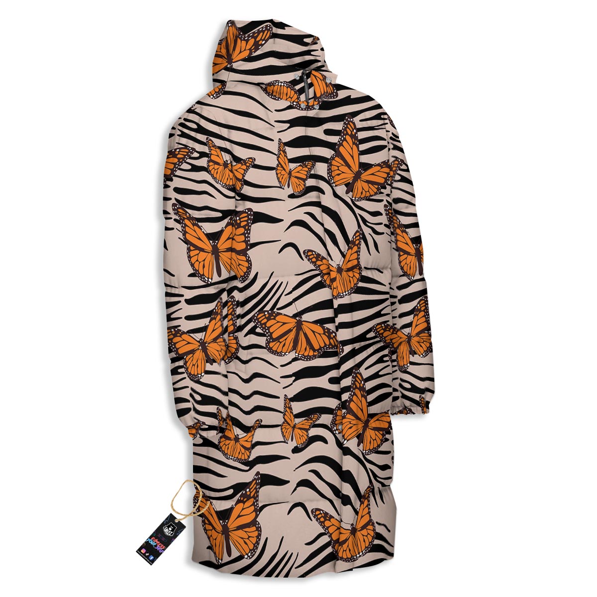 Butterfly Tiger Monarch Print Pattern Long Down Jacket-grizzshop