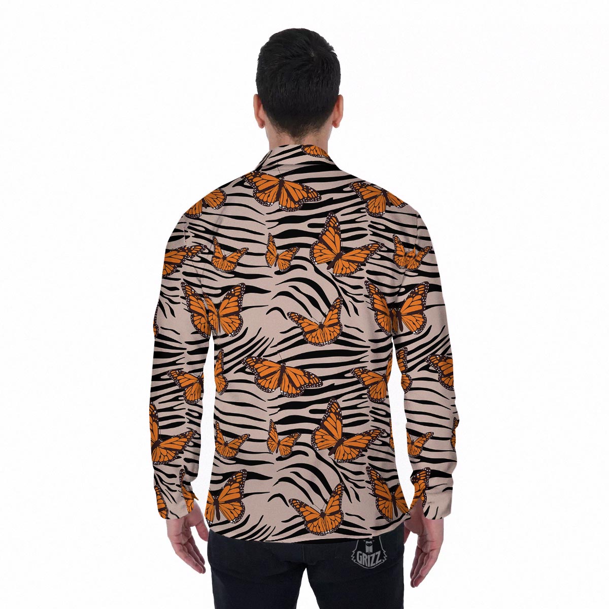 Butterfly Tiger Monarch Print Pattern Men's Long Sleeve Shirts-grizzshop