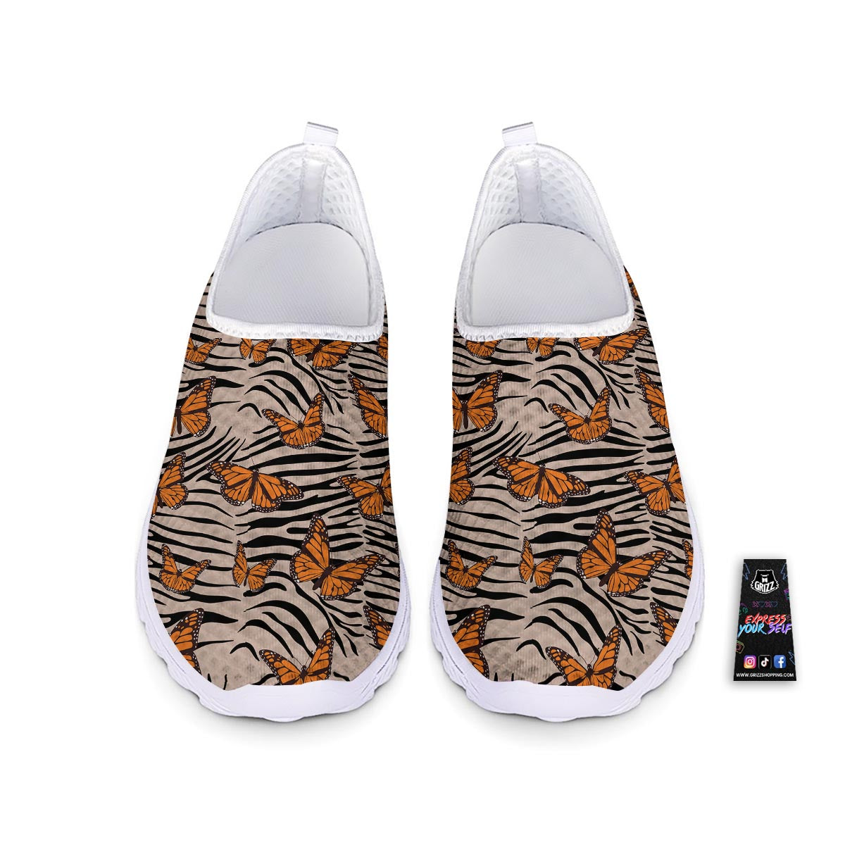 Butterfly Tiger Monarch Print Pattern Nurse Shoes-grizzshop