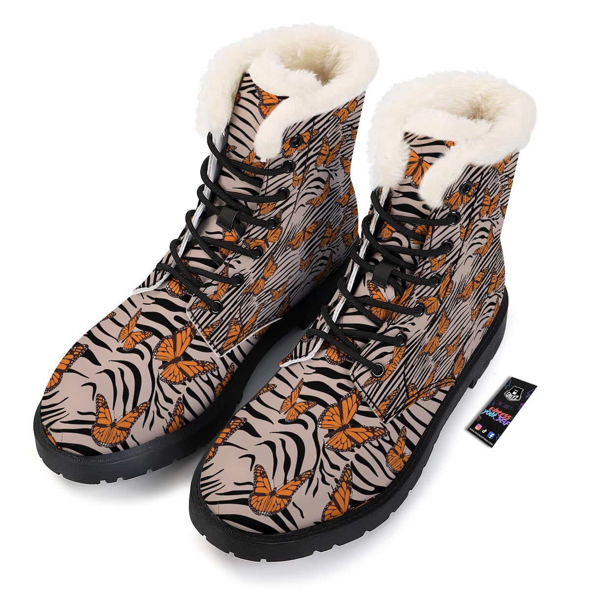 Butterfly Tiger Monarch Print Pattern Winter Boots-grizzshop