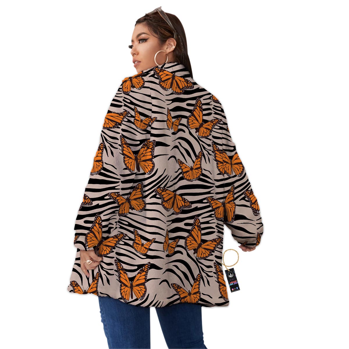 Butterfly Tiger Monarch Print Pattern Women's Sherpa Jacket-grizzshop