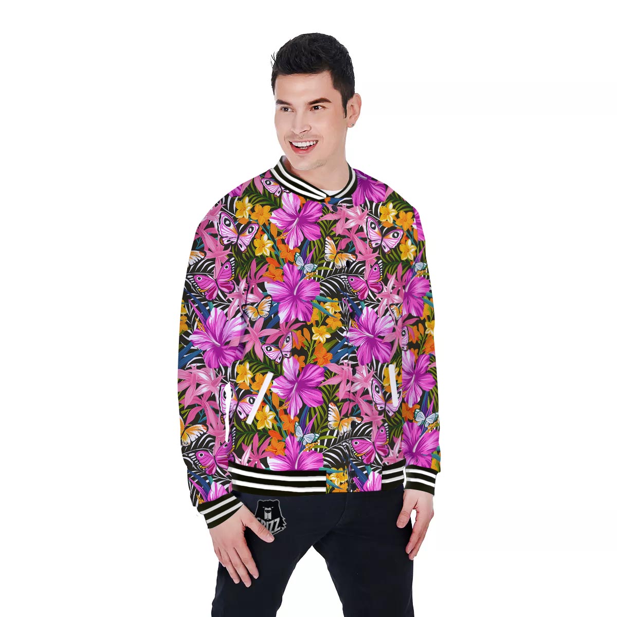 Butterfly Tropical Print Pattern Baseball Jacket-grizzshop