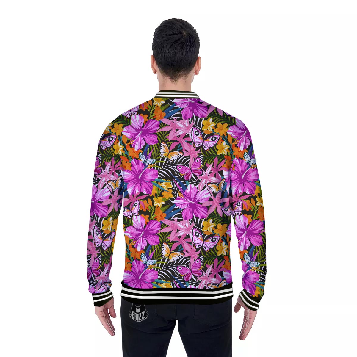 Butterfly Tropical Print Pattern Baseball Jacket-grizzshop