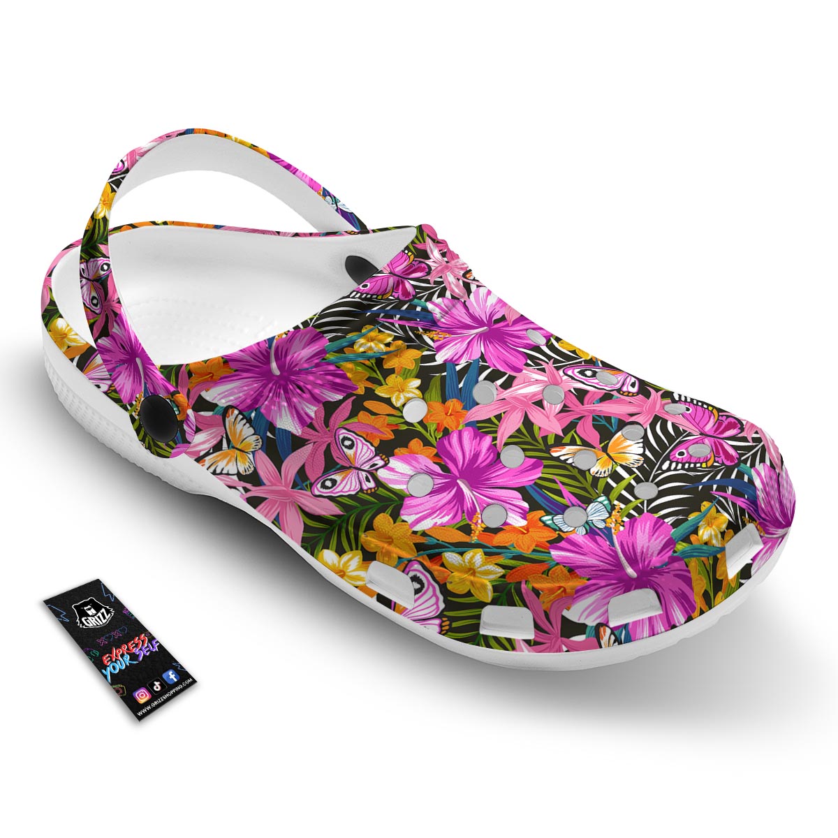 Butterfly Tropical Print Pattern Clog-grizzshop