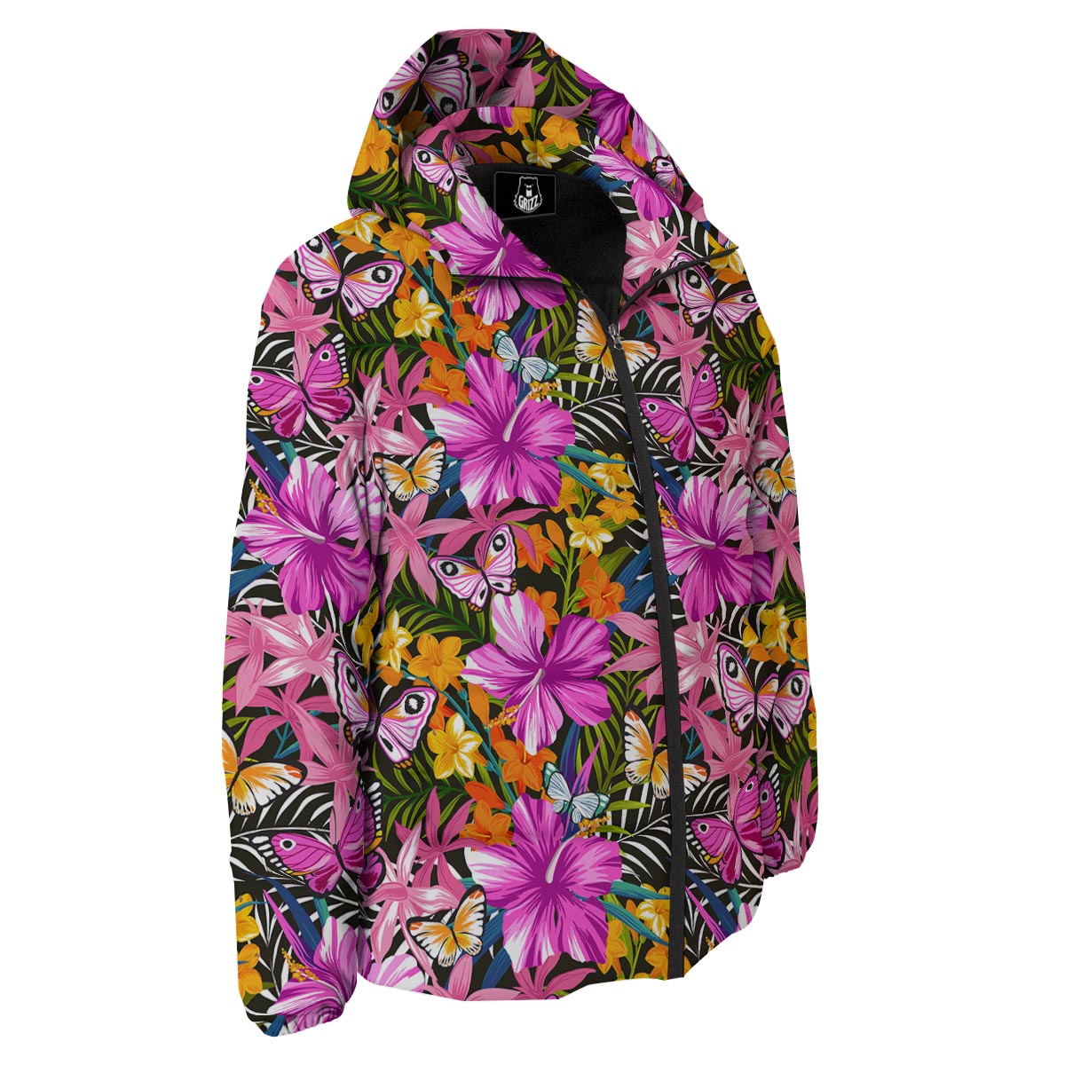 Butterfly Tropical Print Pattern Down Jacket-grizzshop