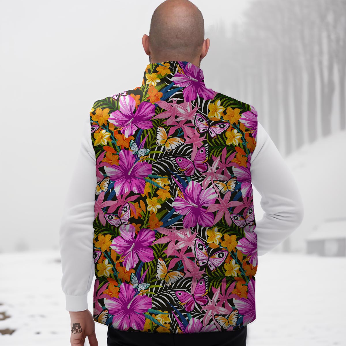 Butterfly Tropical Print Pattern Down Vest-grizzshop