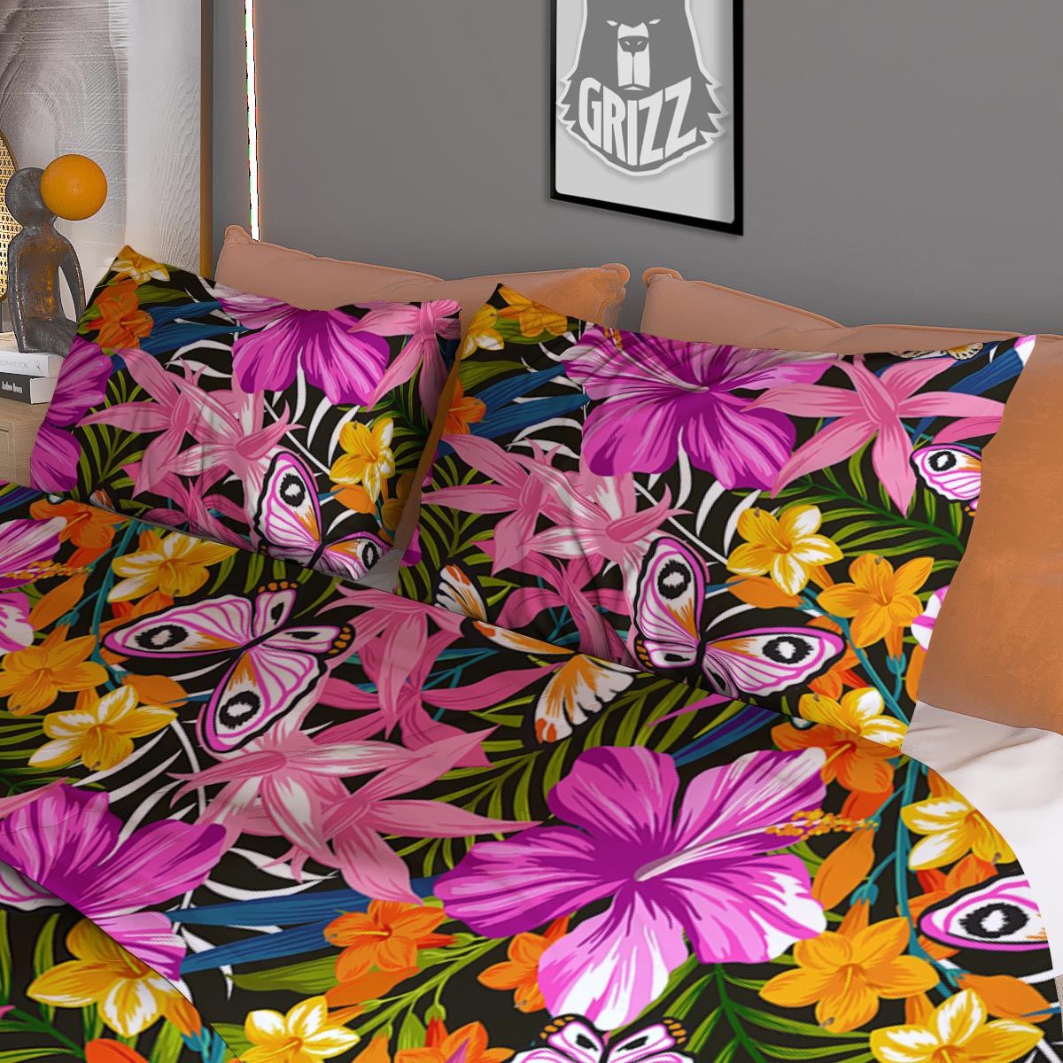 Butterfly Tropical Print Pattern Duvet Cover Bedding Set