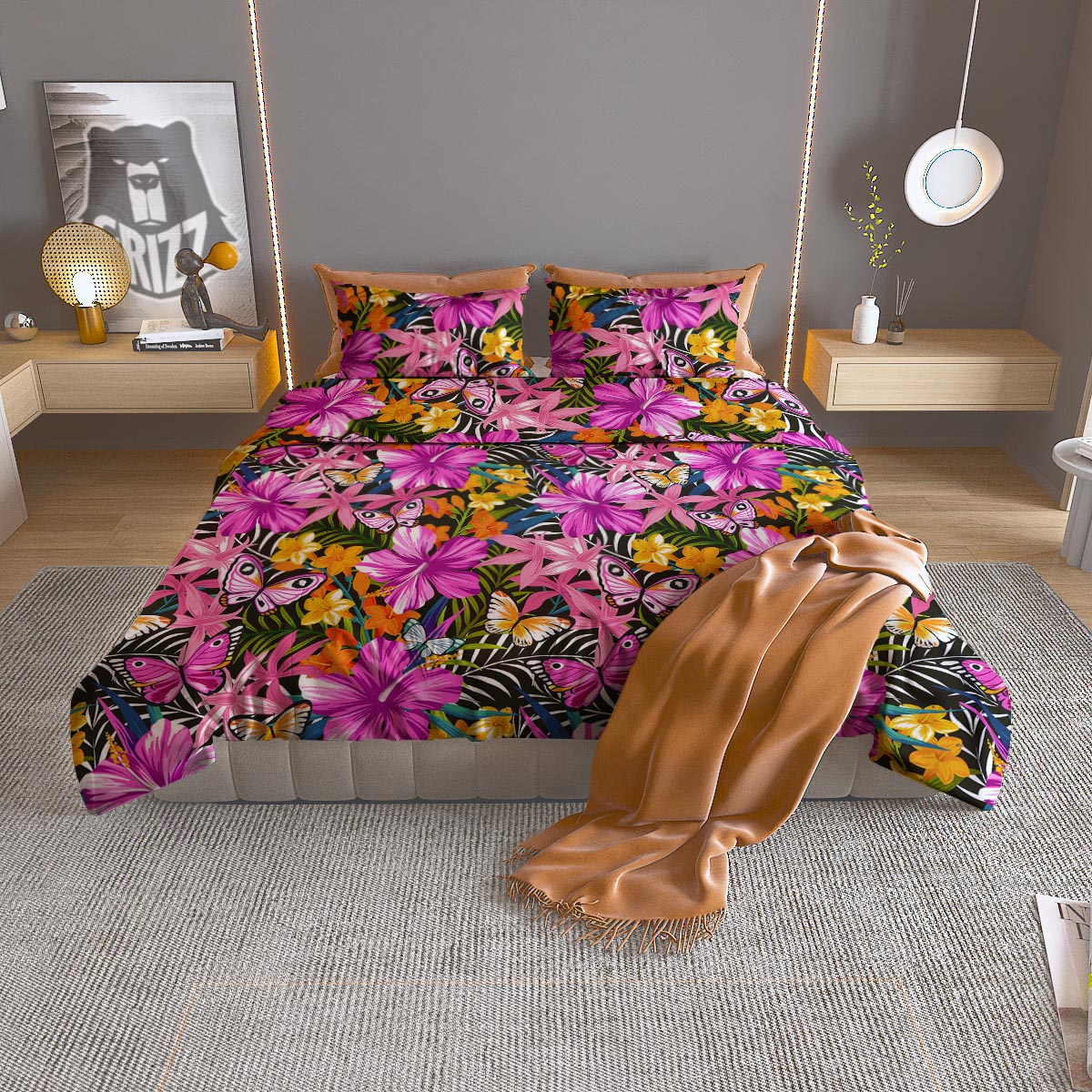 Butterfly Tropical Print Pattern Duvet Cover Bedding Set