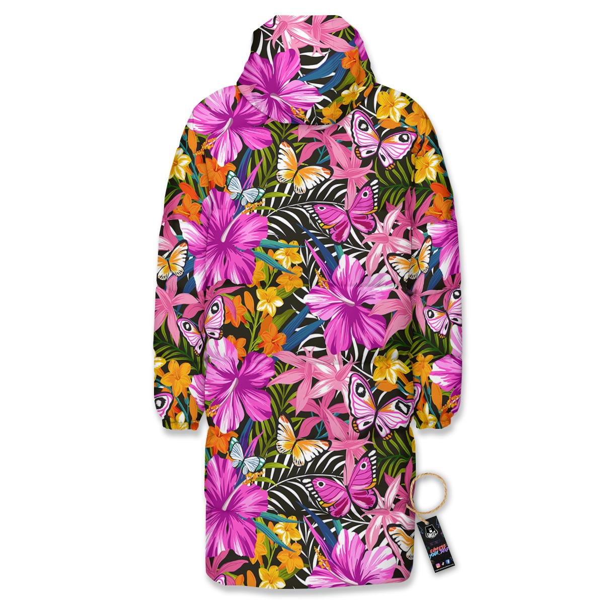 Butterfly Tropical Print Pattern Long Down Jacket-grizzshop