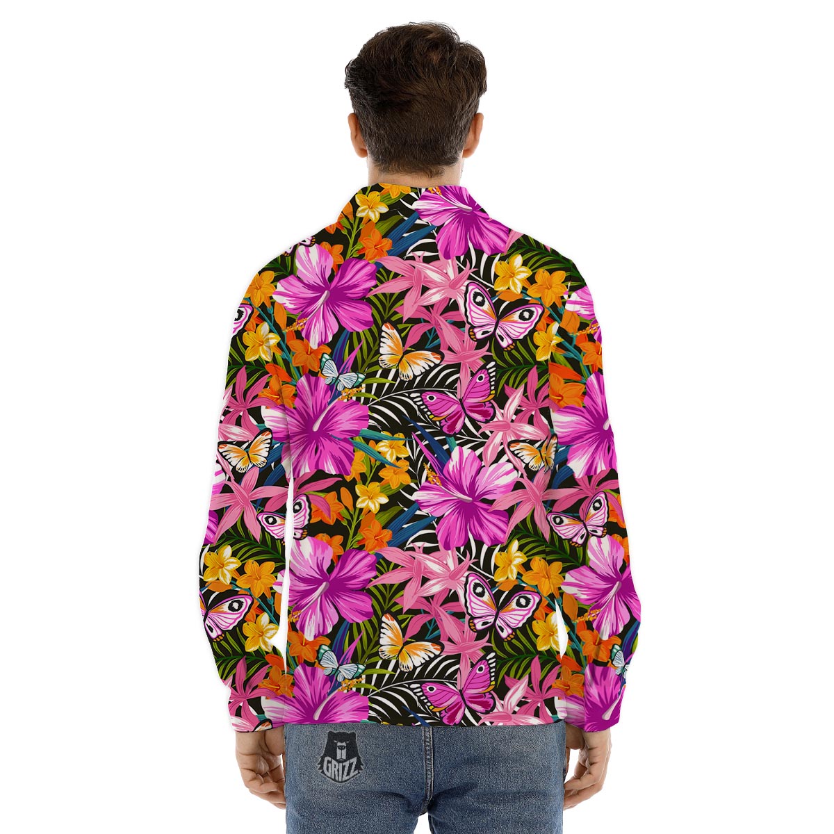 Butterfly Tropical Print Pattern Men's Dress Shirts-grizzshop