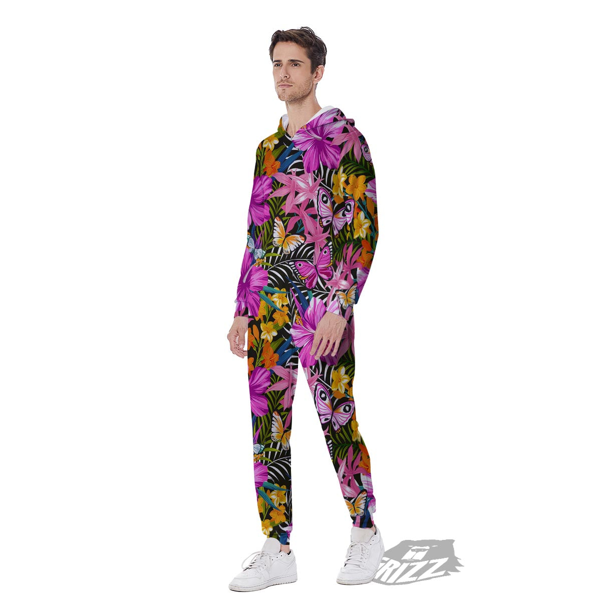 Butterfly Tropical Print Pattern Men's Jumpsuit-grizzshop