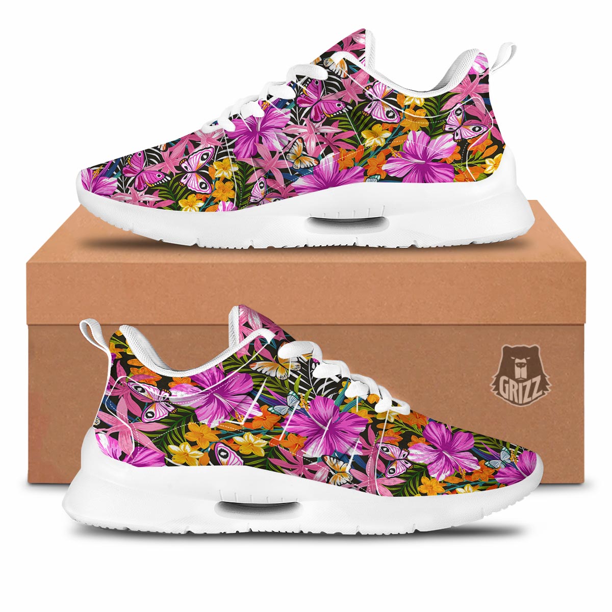 Butterfly Tropical Print Pattern Tennis Shoes-grizzshop