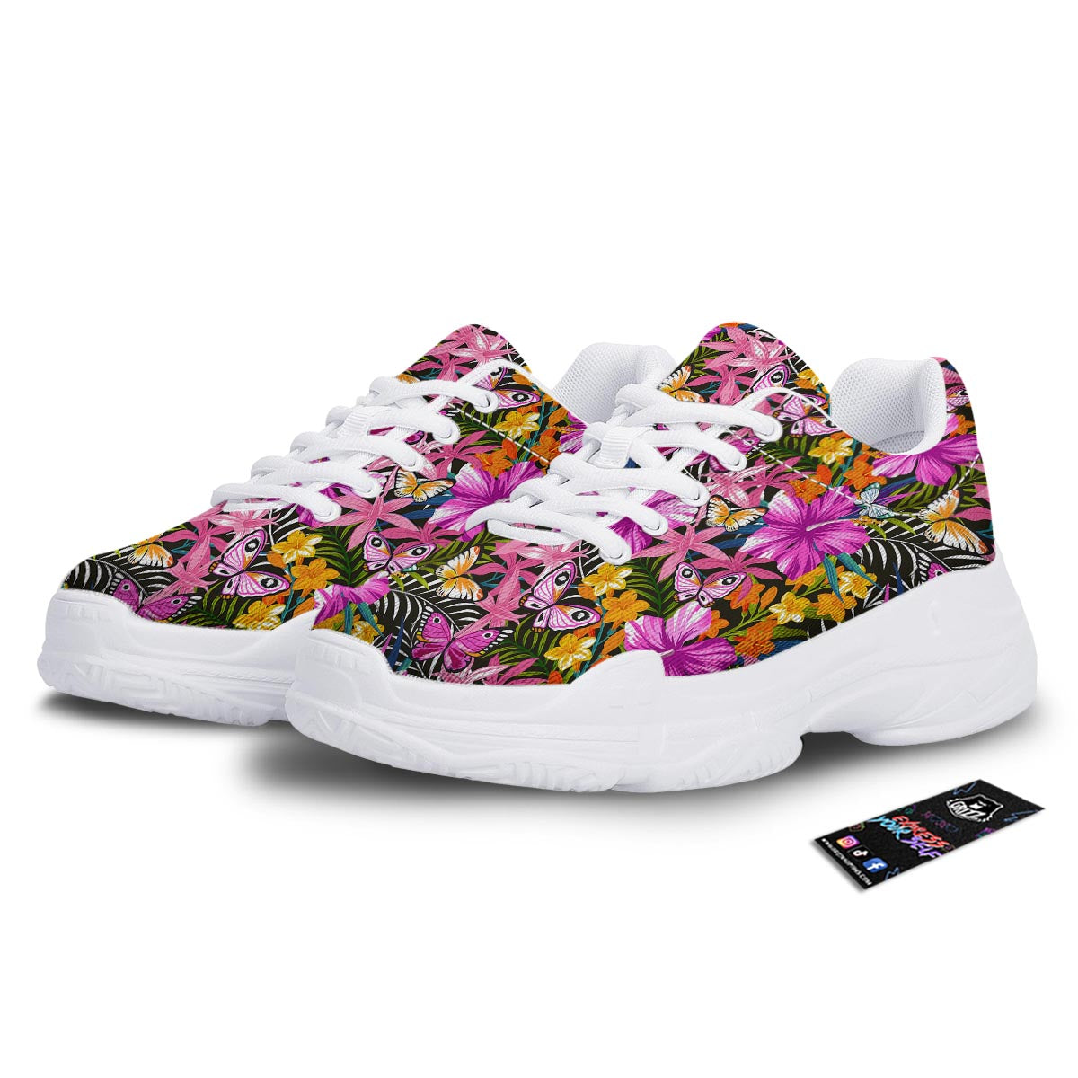 Butterfly Tropical Print Pattern White Chunky Shoes-grizzshop