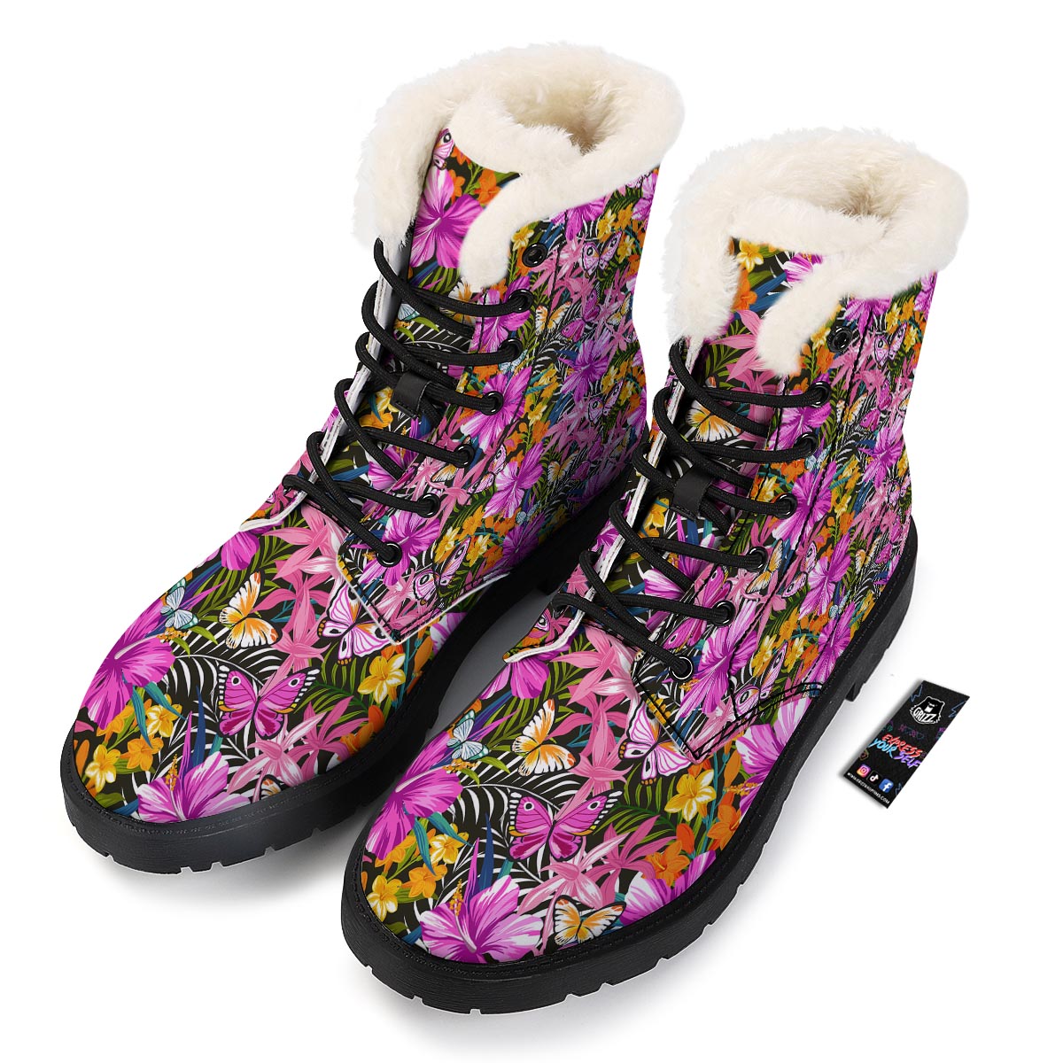 Butterfly Tropical Print Pattern Winter Boots-grizzshop