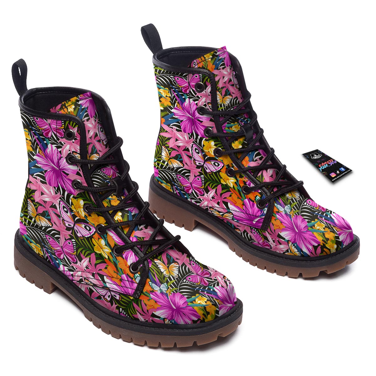 Butterfly Tropical Print Pattern Work Boots-grizzshop