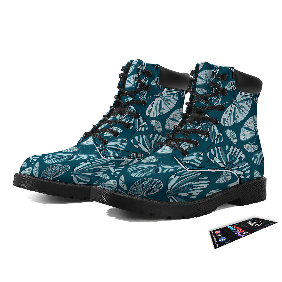 Butterfly Turquoise Print Pattern Boots-grizzshop