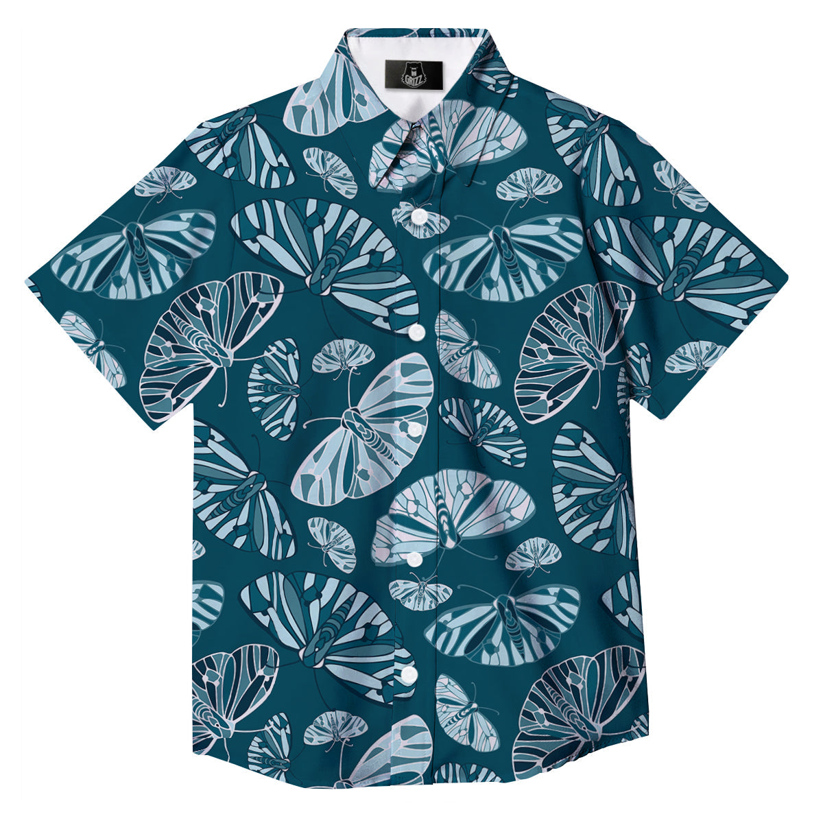 Butterfly Turquoise Print Pattern Button Up Shirt-grizzshop