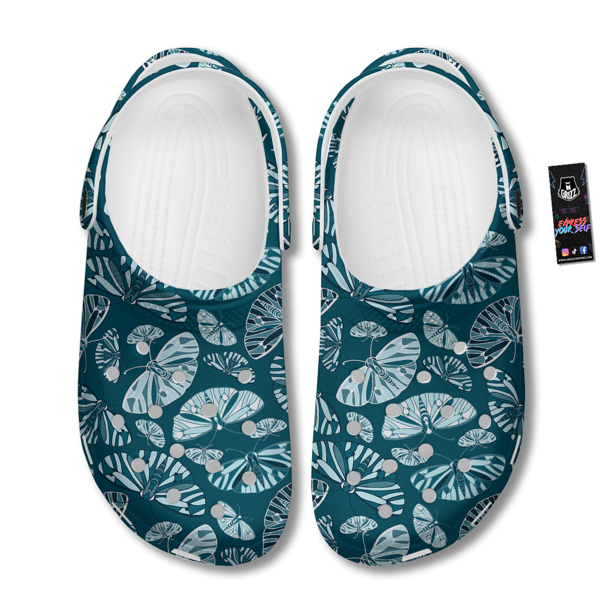 Butterfly Turquoise Print Pattern Clog-grizzshop