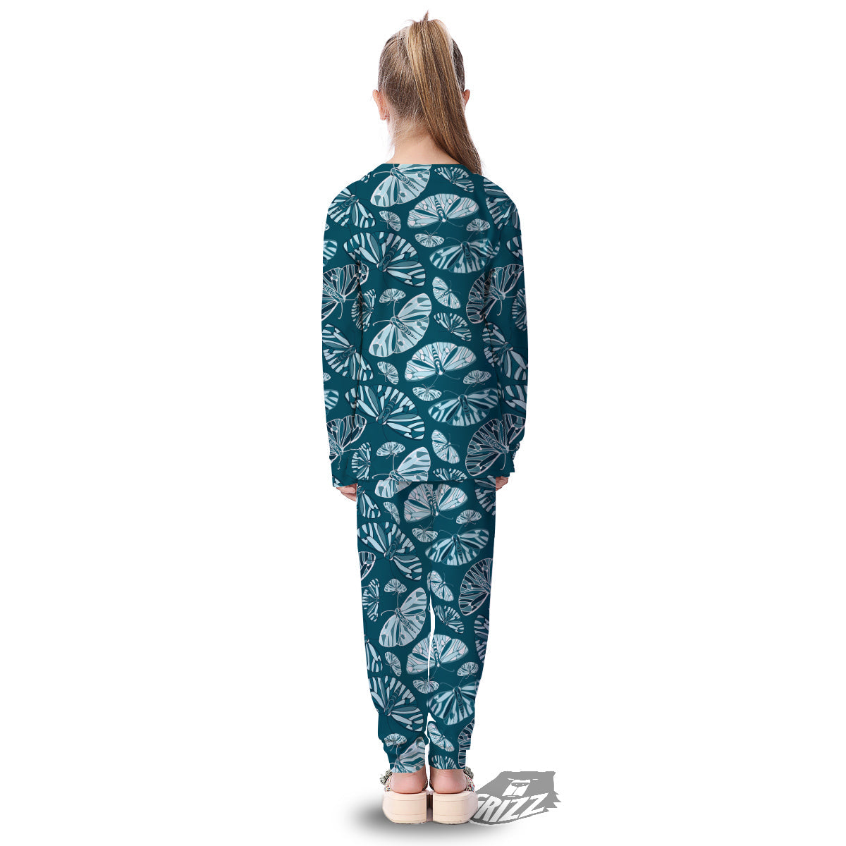 Butterfly Turquoise Print Pattern Kid's Pajamas-grizzshop