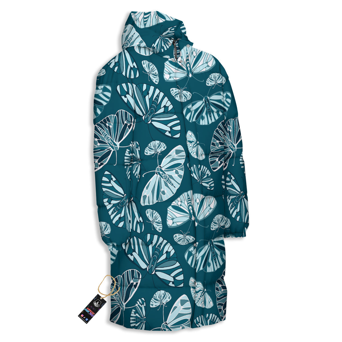 Butterfly Turquoise Print Pattern Long Down Jacket-grizzshop