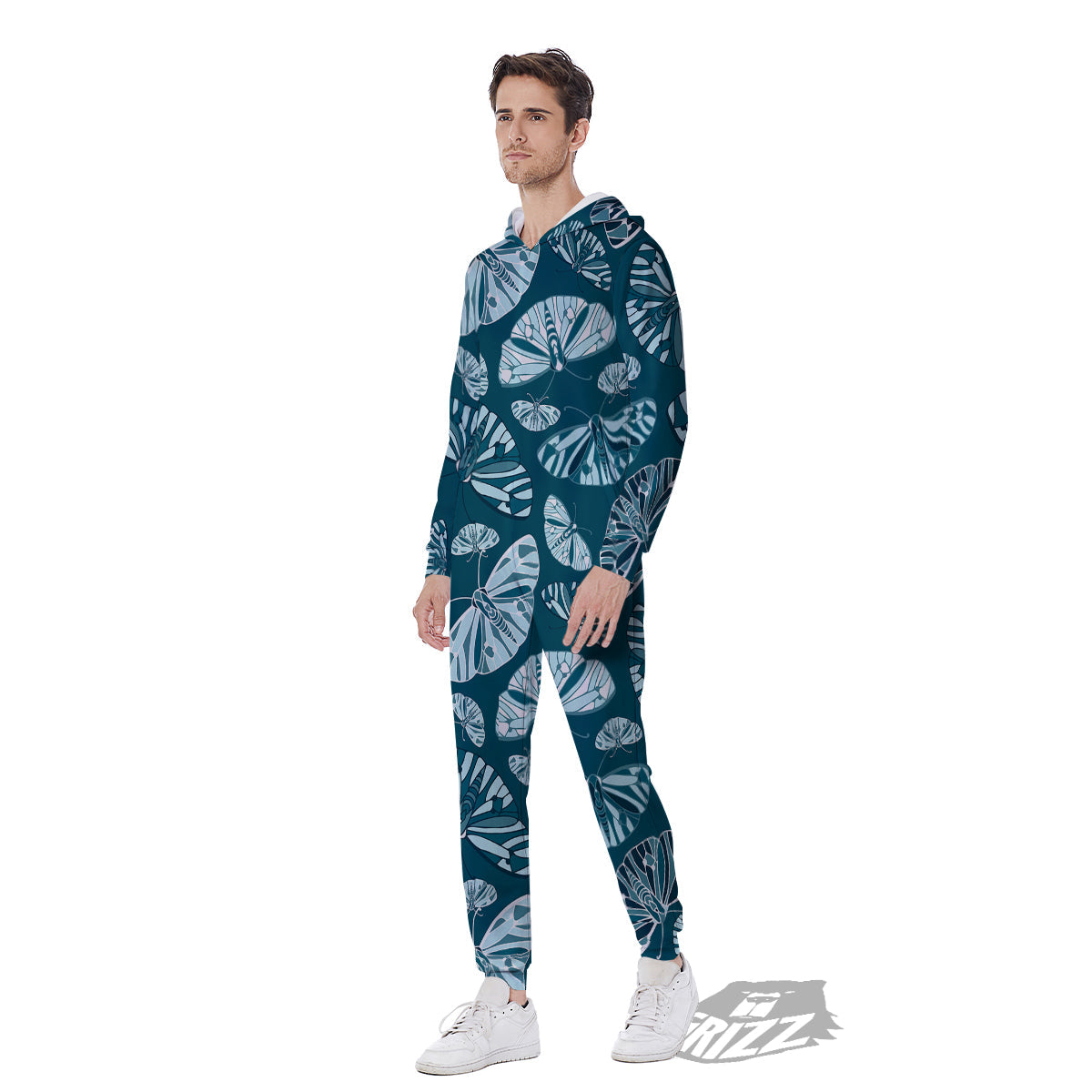 Butterfly Turquoise Print Pattern Men's Jumpsuit-grizzshop