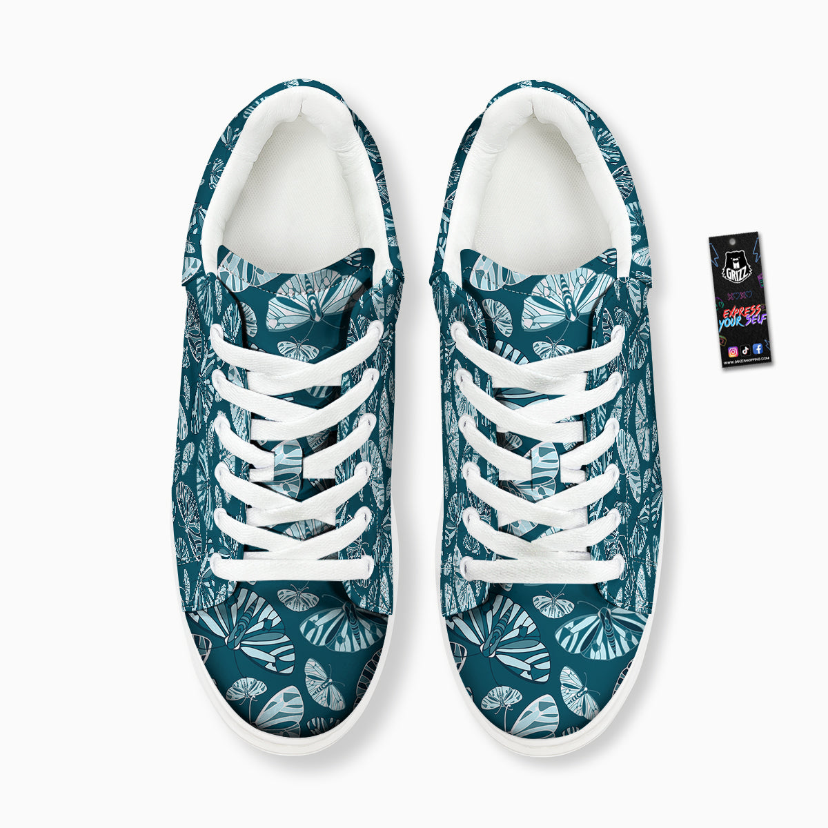 Butterfly Turquoise Print Pattern Platform Shoes-grizzshop