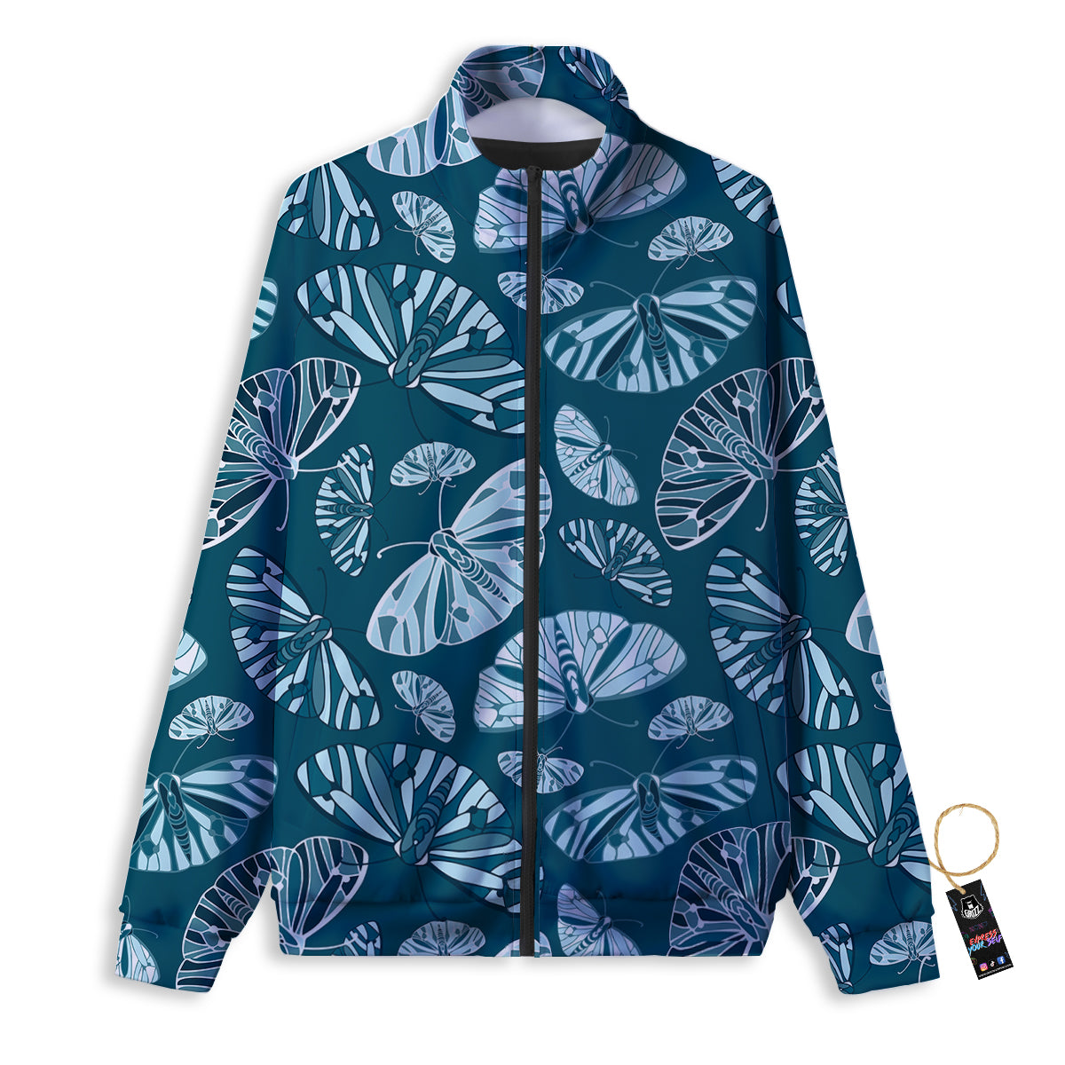 Butterfly Turquoise Print Pattern Track Jacket-grizzshop