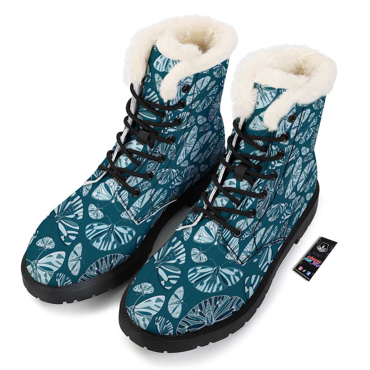 Butterfly Turquoise Print Pattern Winter Boots-grizzshop