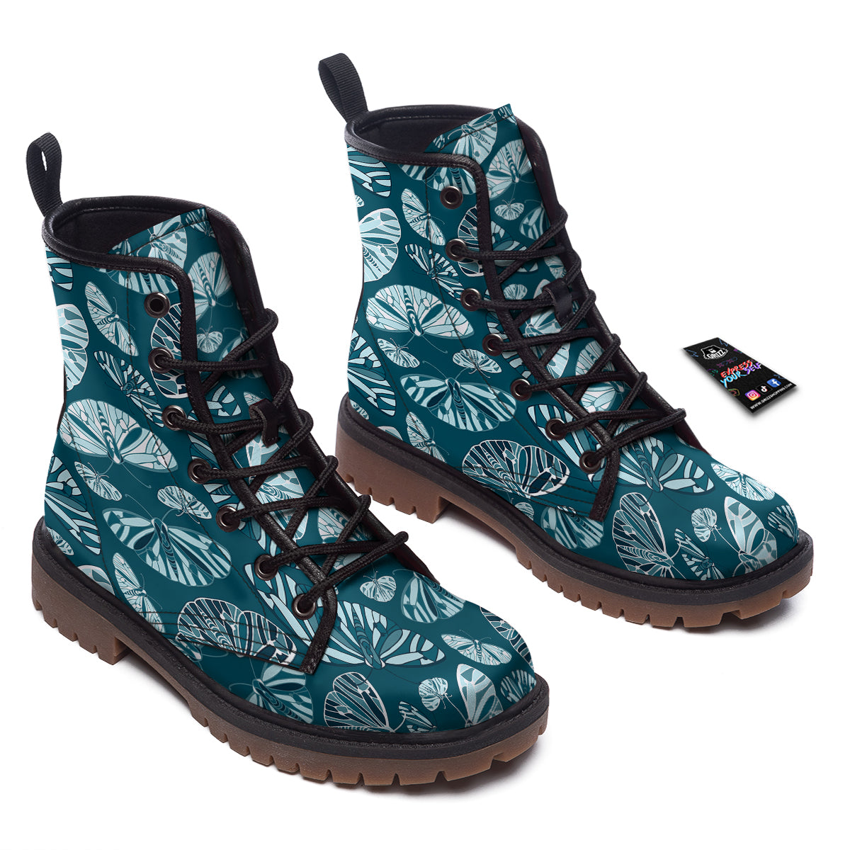 Butterfly Turquoise Print Pattern Work Boots-grizzshop