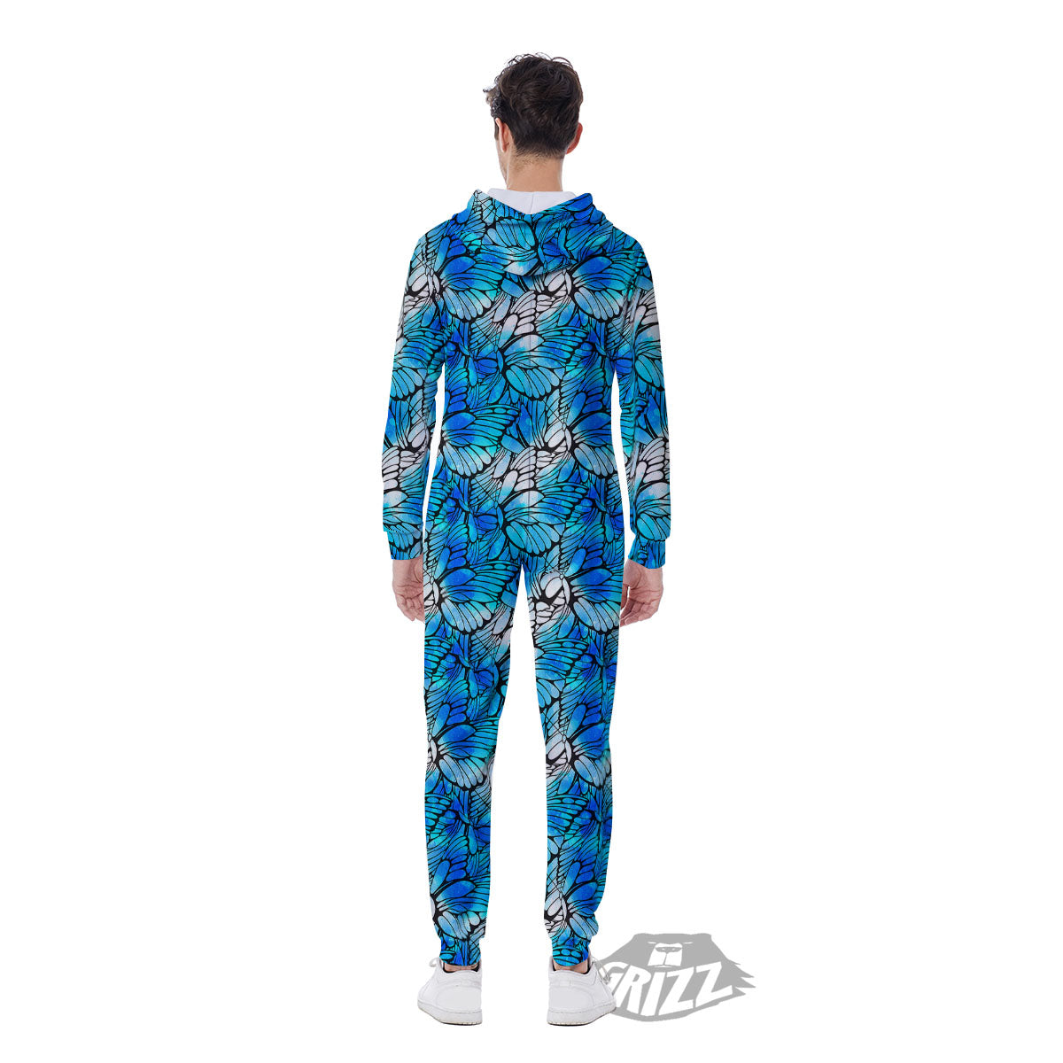 Butterfly Watercolor Blue Print Pattern Men's Jumpsuit-grizzshop