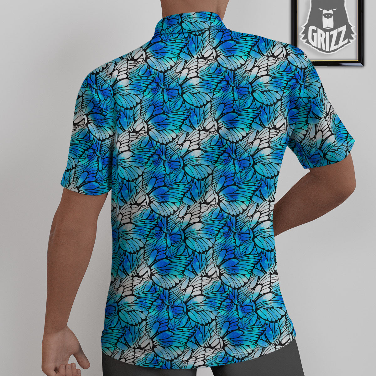 Butterfly Watercolor Blue Print Pattern Untucked Shirts-grizzshop