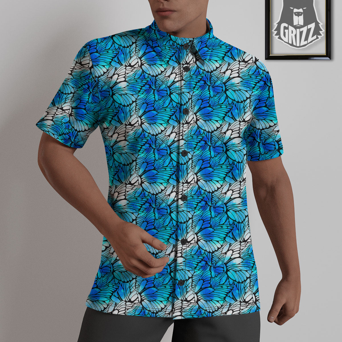 Butterfly Watercolor Blue Print Pattern Untucked Shirts-grizzshop