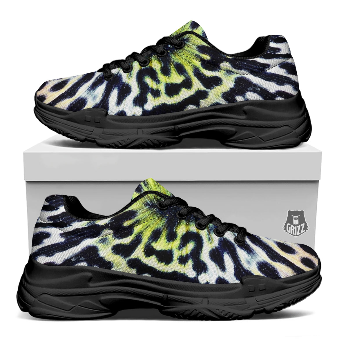 Butterfly Wing Skin Black White And Green Print Black Chunky Shoes-grizzshop