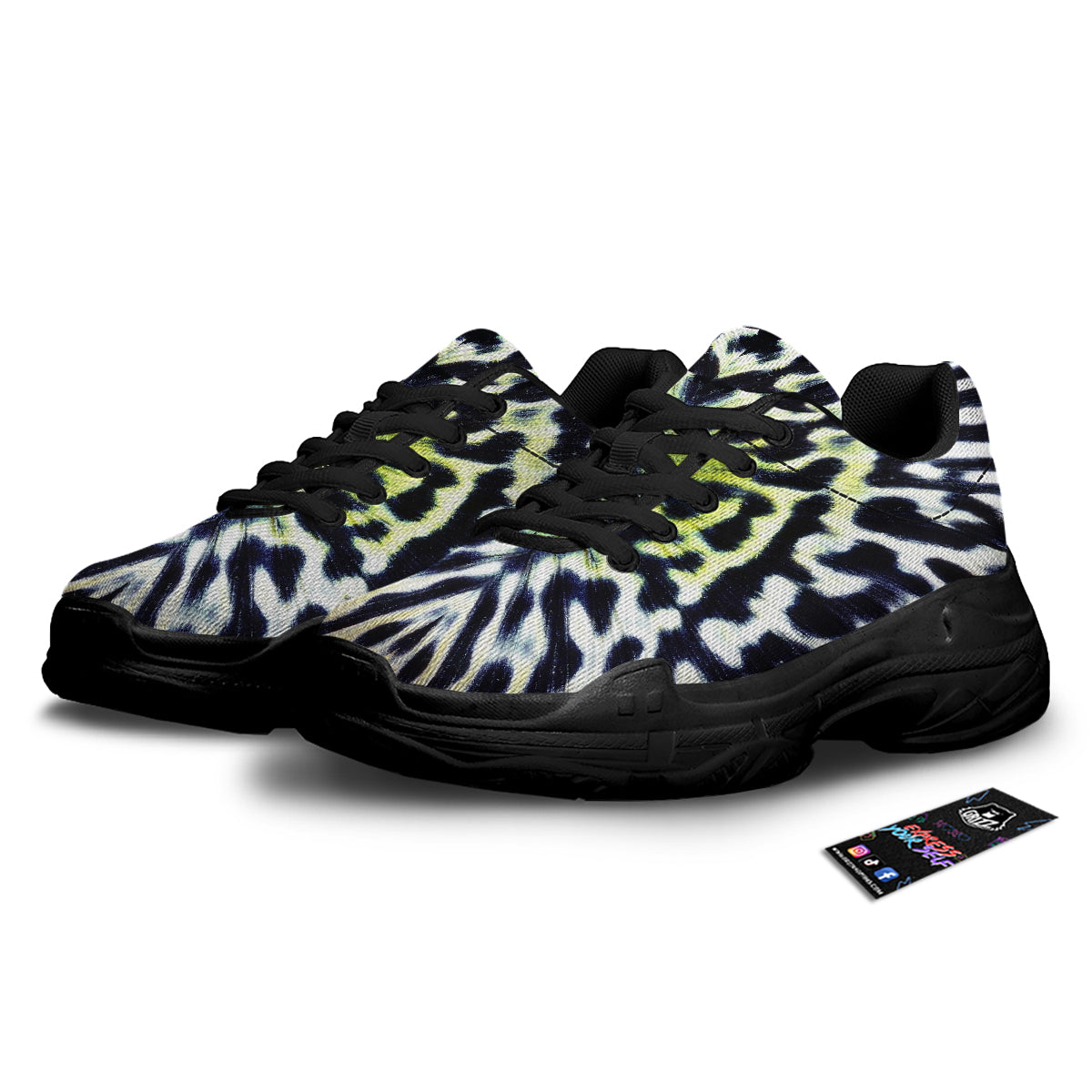 Butterfly Wing Skin Black White And Green Print Black Chunky Shoes-grizzshop