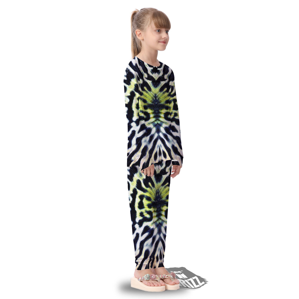Butterfly Wing Skin Black White And Green Print Kid's Pajamas-grizzshop