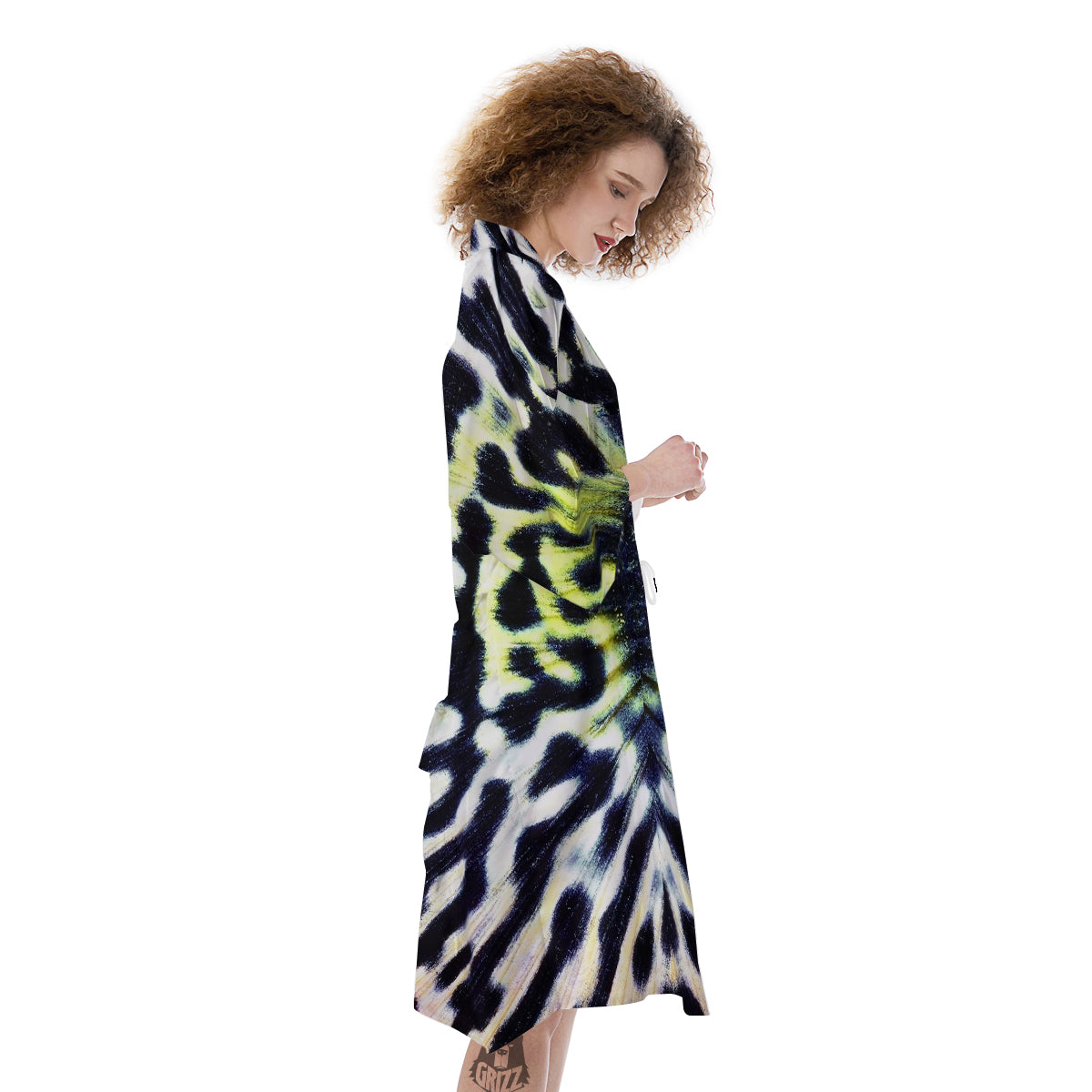 Butterfly Wing Skin Black White And Green Print Kimono-grizzshop