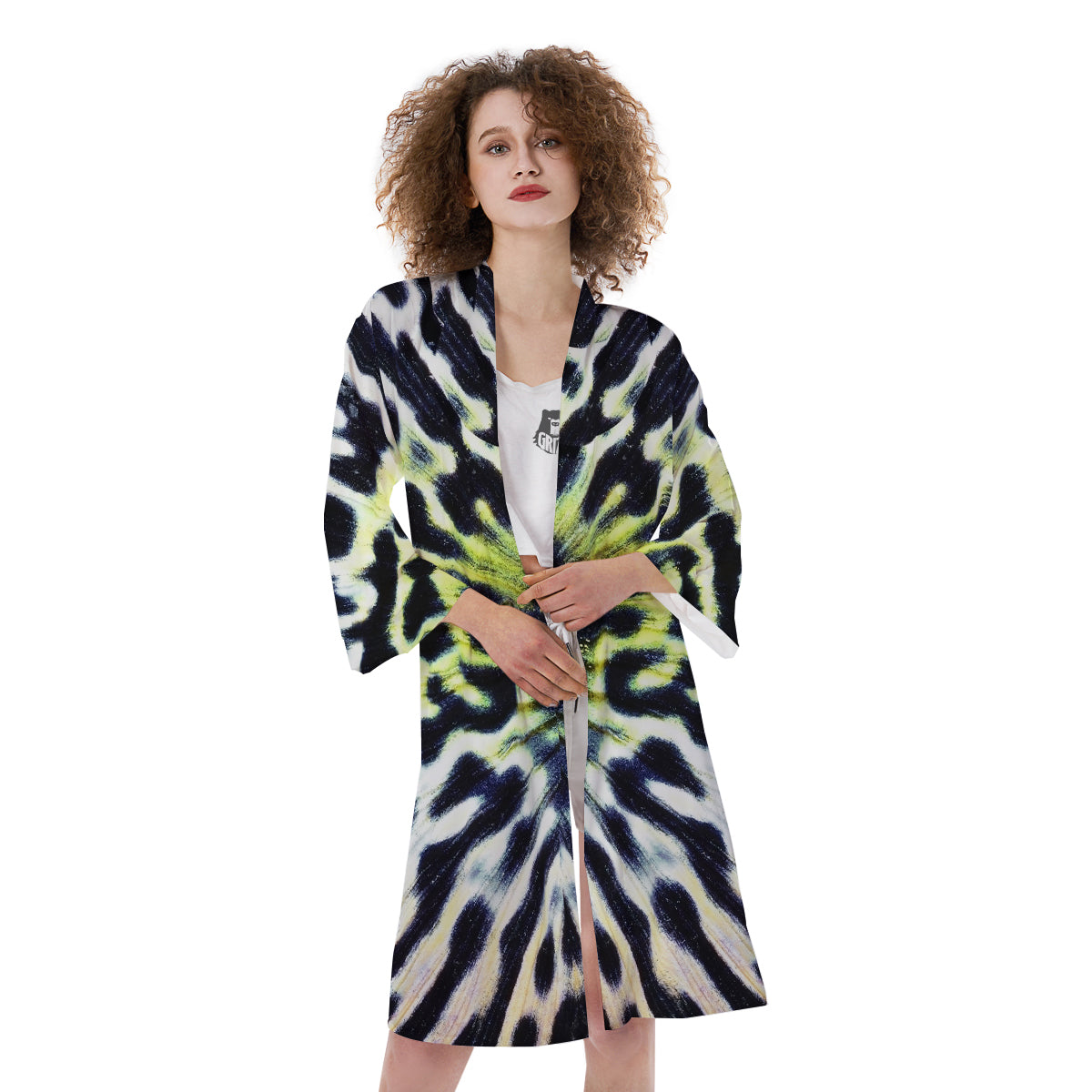 Butterfly Wing Skin Black White And Green Print Kimono-grizzshop