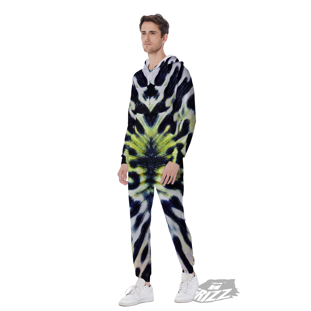 Butterfly Wing Skin Black White And Green Print Men's Jumpsuit-grizzshop