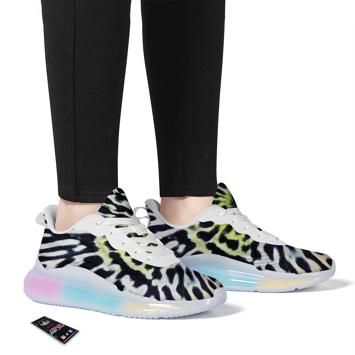 Butterfly Wing Skin Black White And Green Print Running Sneakers-grizzshop