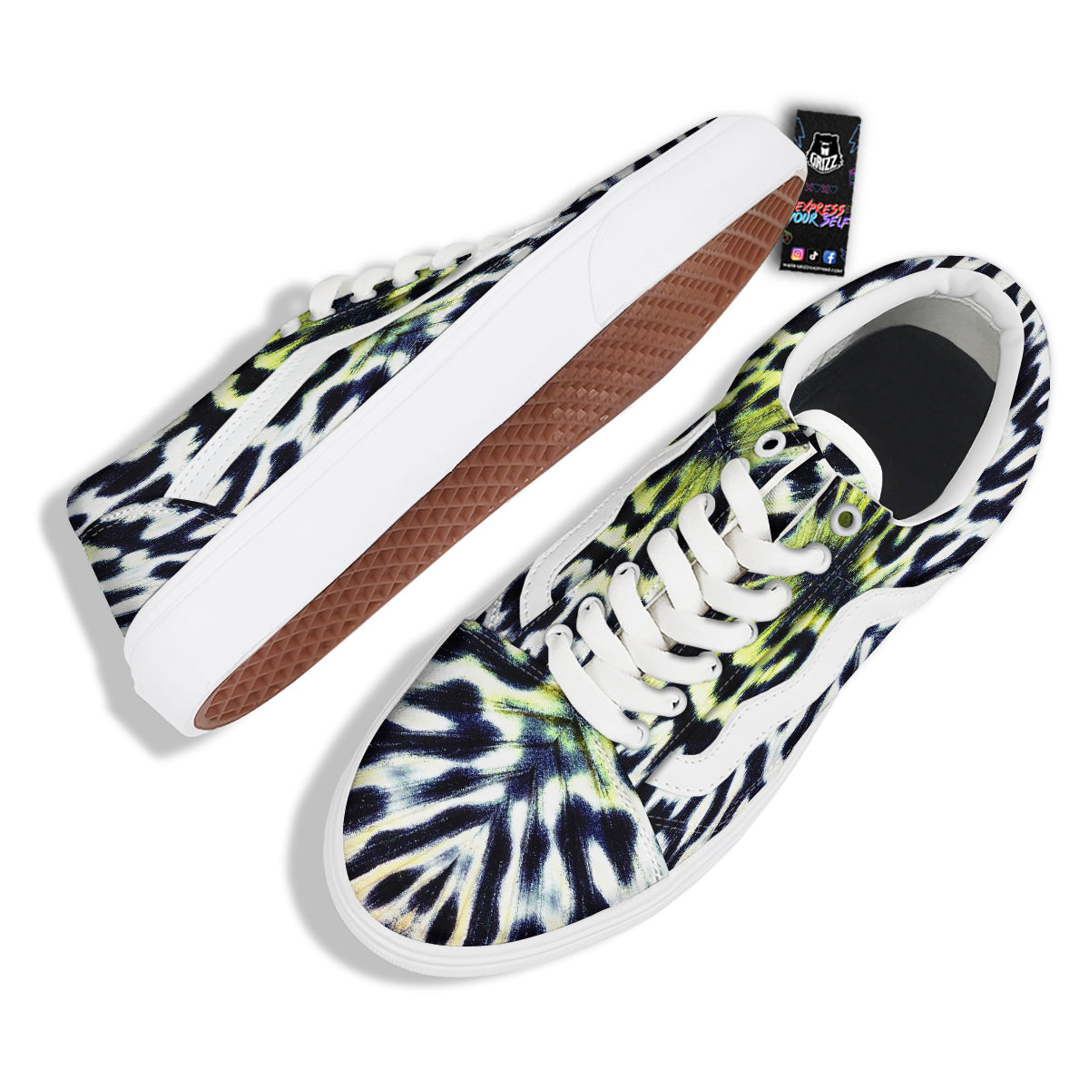 Butterfly Wing Skin Black White And Green Print Skate Shoes-grizzshop
