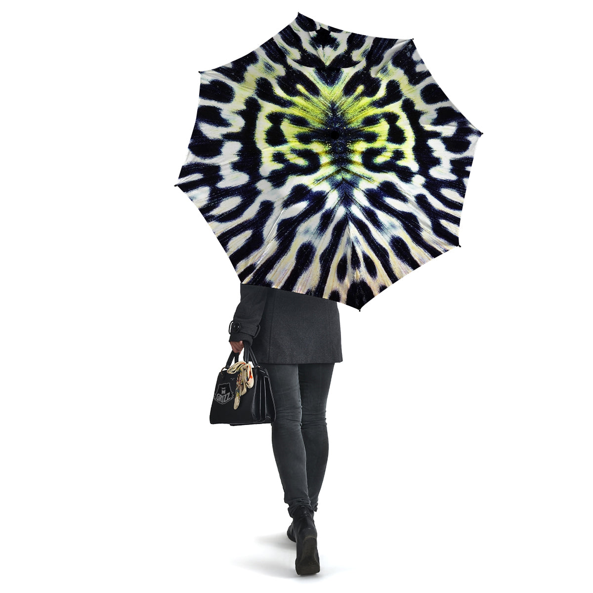 Butterfly Wing Skin Black White And Green Print Umbrella-grizzshop