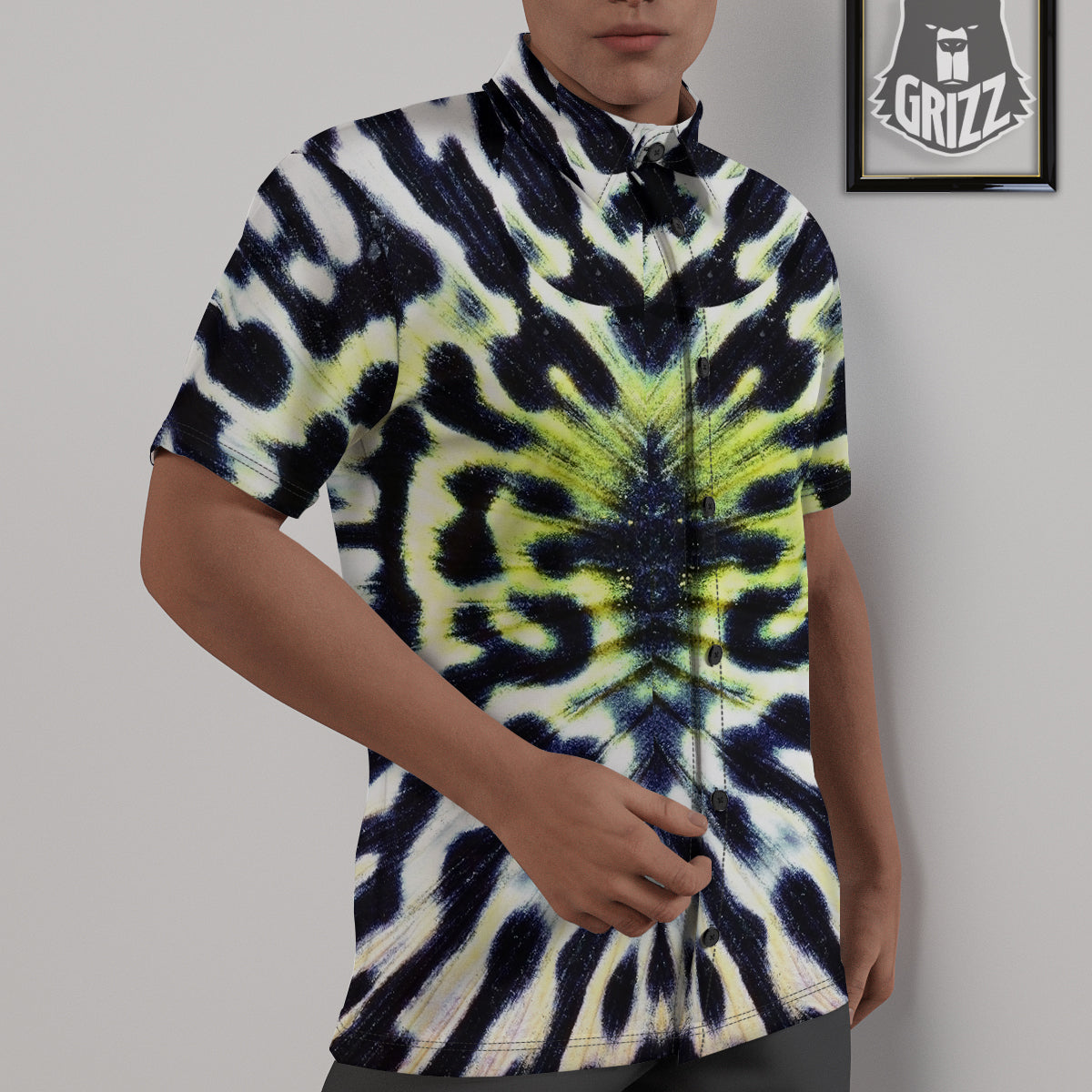 Butterfly Wing Skin Black White And Green Print Untucked Shirts-grizzshop