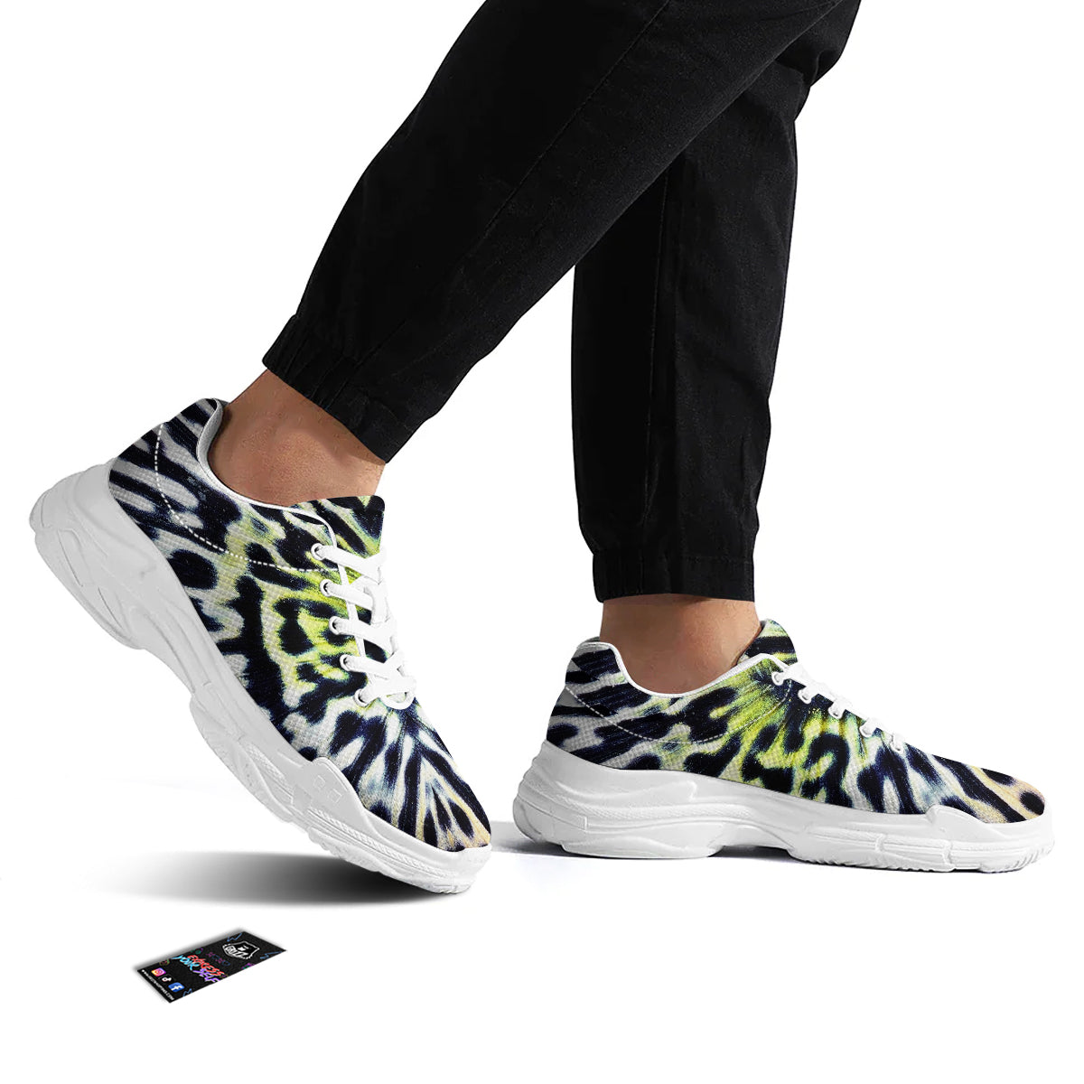 Butterfly Wing Skin Black White And Green Print White Chunky Shoes-grizzshop