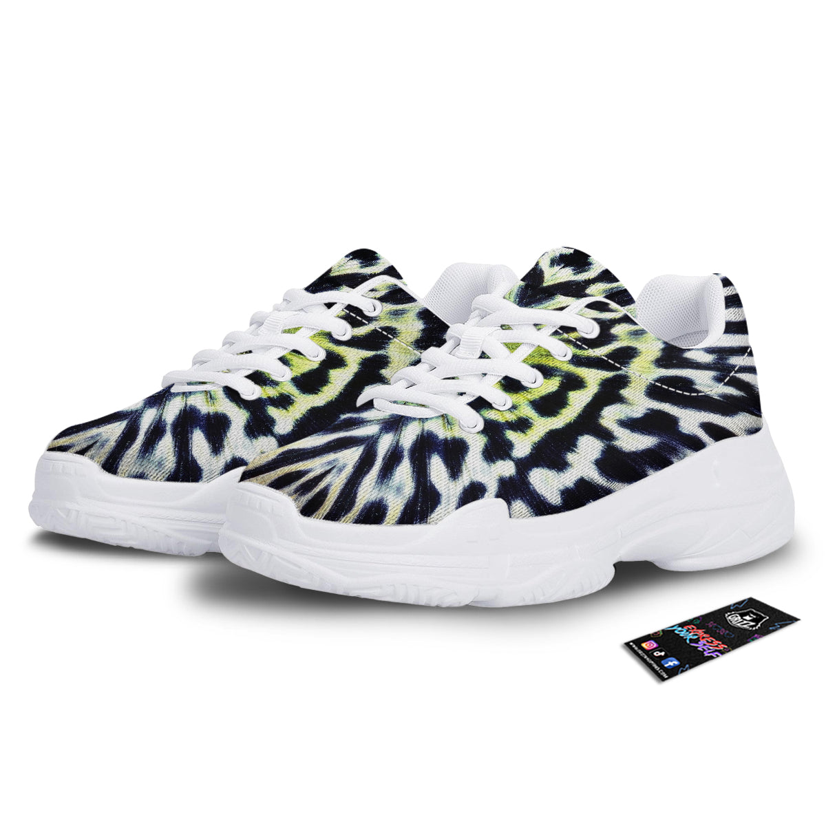 Butterfly Wing Skin Black White And Green Print White Chunky Shoes-grizzshop