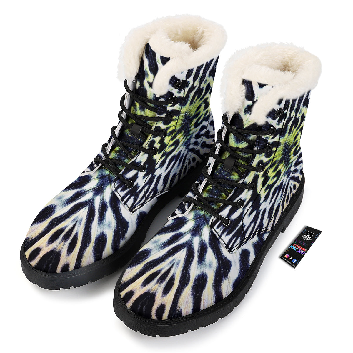 Butterfly Wing Skin Black White And Green Print Winter Boots-grizzshop