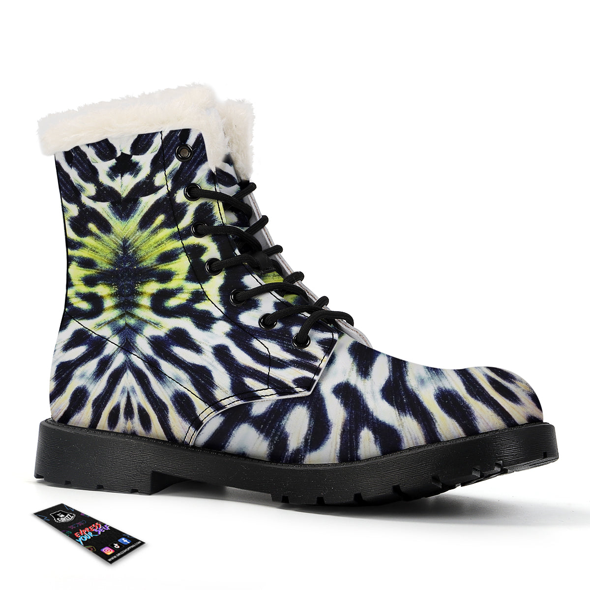 Butterfly Wing Skin Black White And Green Print Winter Boots-grizzshop