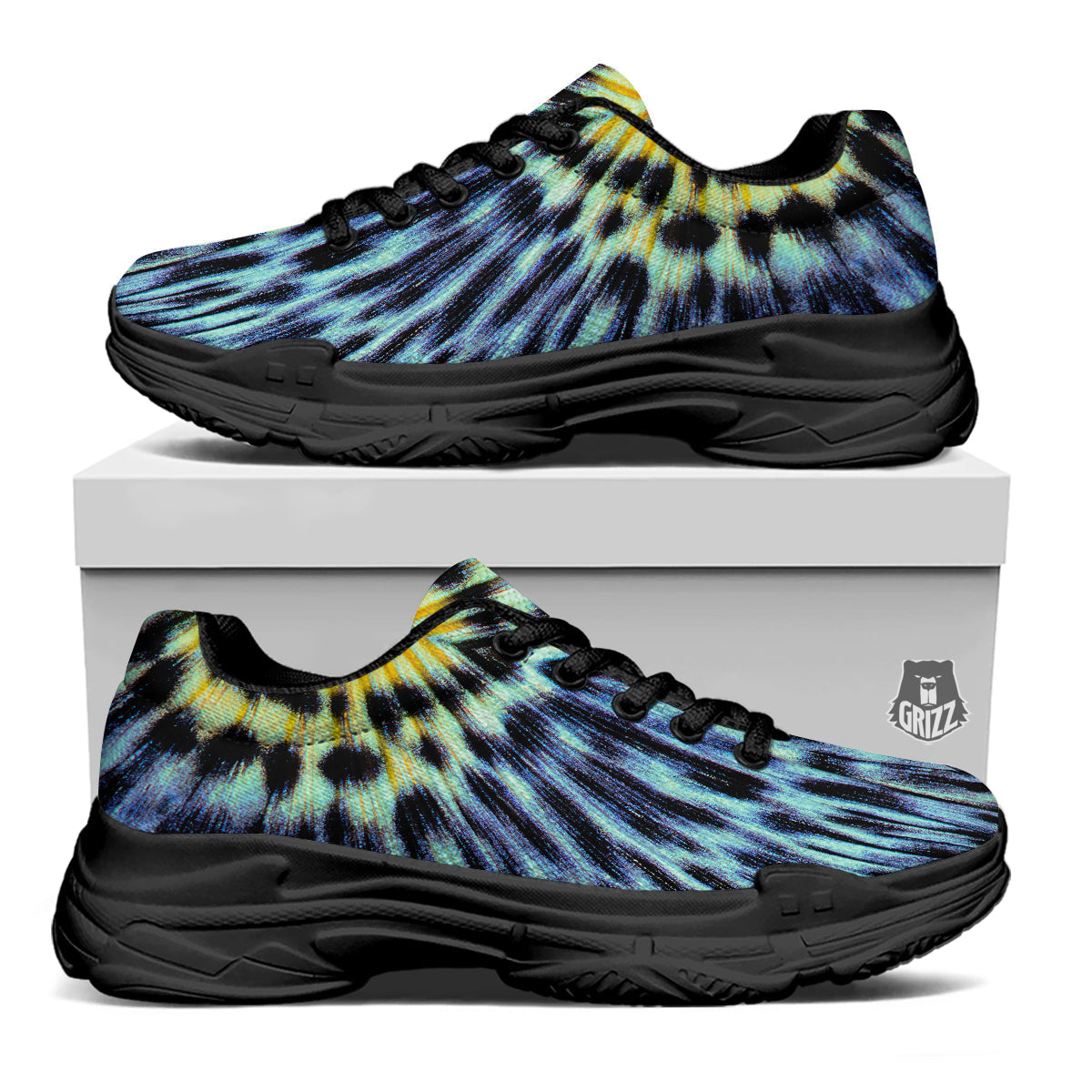 Butterfly Wing Skin Blue Print Black Chunky Shoes-grizzshop