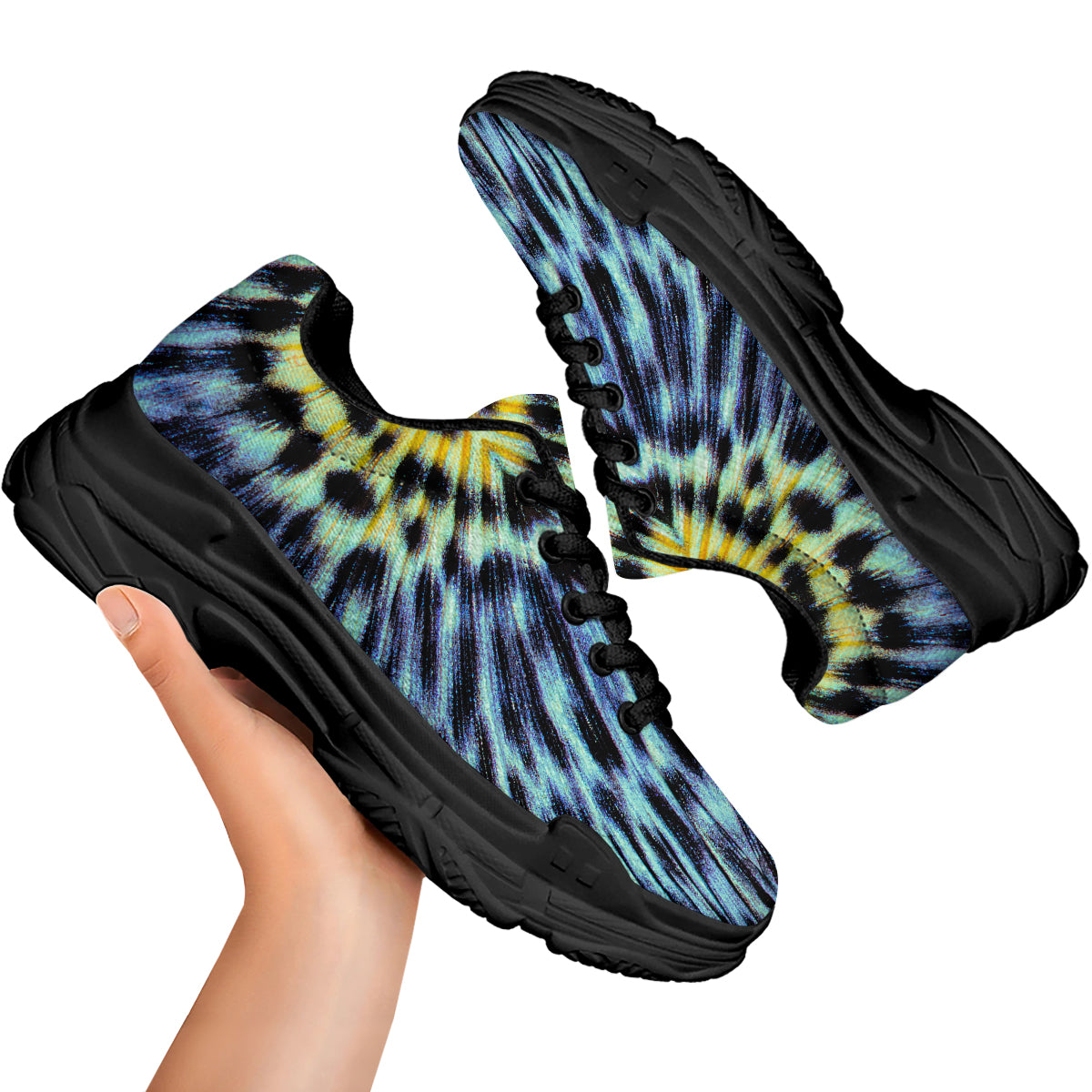 Butterfly Wing Skin Blue Print Black Chunky Shoes-grizzshop